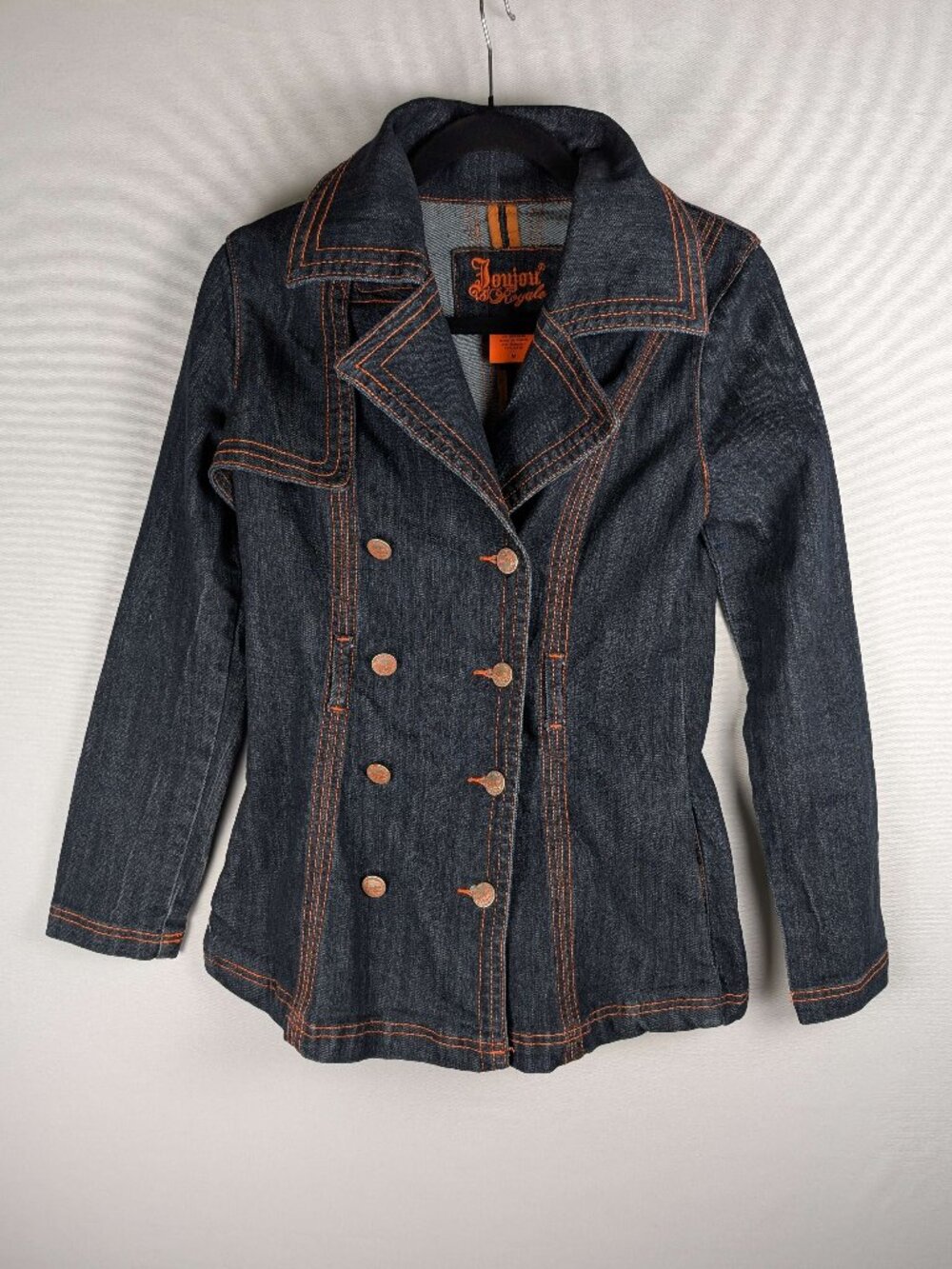 Vintage JouJou Royale Double-Breasted Jean Jacket w/Orange Stitching Y2K Grunge
